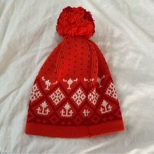 Vintage Wigwam Mills Pom Pom Hats Red Orange White pattern holiday ski Christmas